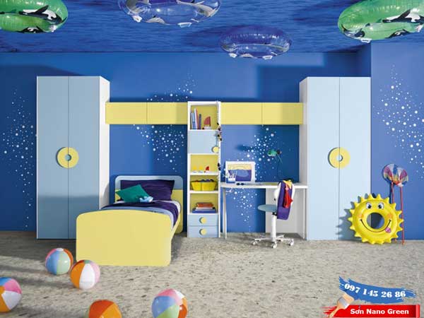 Sơn nhà màu xanh dương - phòng ngủ trẻ em